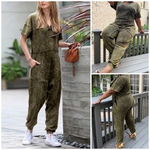 Zenana Mineral Wash Harem Jumpsuit PTP 23.5"